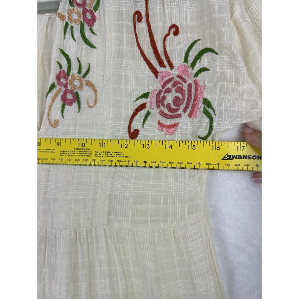 Anthropologie Stella Forest Dress Size 36 Floral Embroidered Peasant Ecru Ivory - Picture 7 of 13
